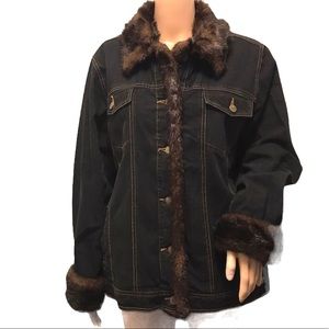 DENNIS BASSO FAUX FUR LINED DENIM JACKET